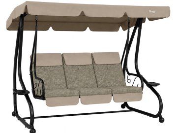 GardenLine Luxusní zahradní houpačka s lůžkem a držáky na nápoje pro 3 osoby 200 × 120 × 164 cm SORENTINO Mesh Taupe béžová 2